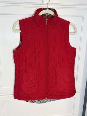 Activology Reversible Quilted Vest Red Baroque Leopard Print Size S